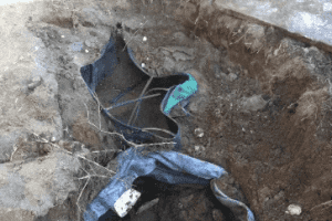 An old collapsed soakwell that needs repairing